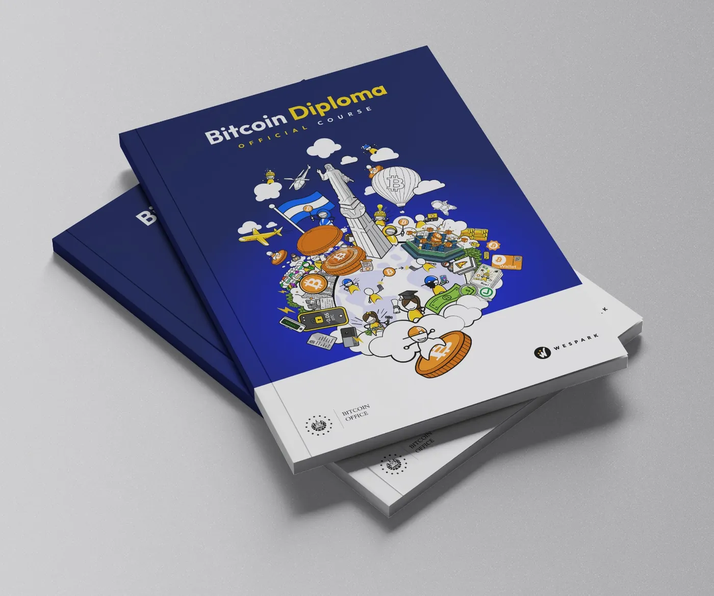 Cover of the Bitcoin Diploma 2.0 book, designed by WeSpark for El Salvador